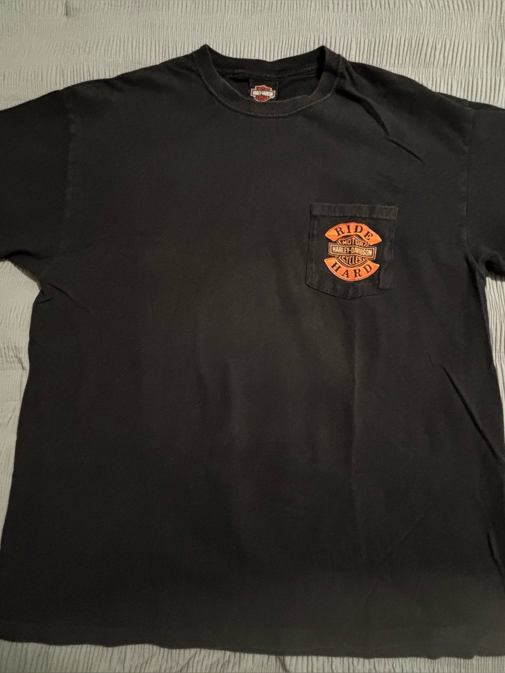 Harley‑Davidson Black Short Sleeve Pocket Tee with Orange Logo